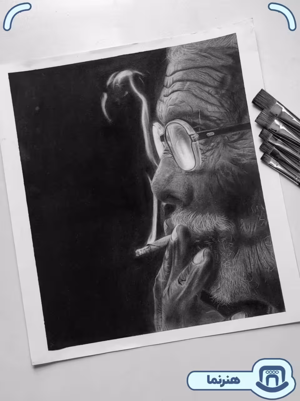 نقاشی سیاه قلم، چین‌هایی که قصه می‌گویند، اثر سارا رستمی، دانشجوی دانشگاه سمنان